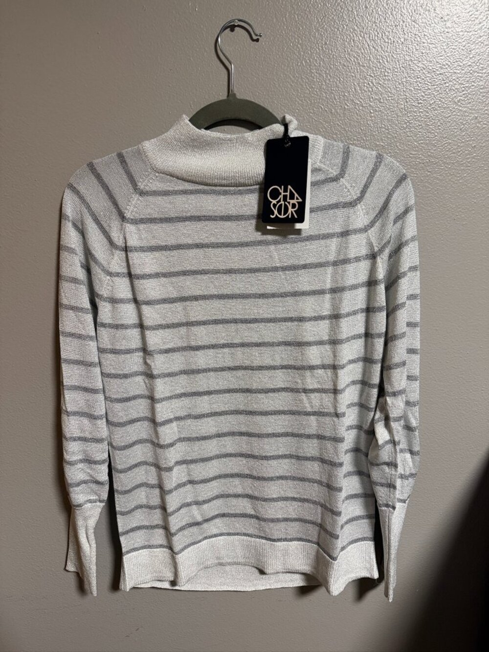 NWT Chaser Metallic Stripe Mock Neck Sweater Size Medium